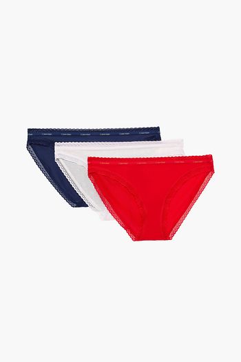 CALVIN KLEIN Set of three lace-trimmed stretch-jersey mid-rise briefs