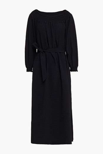 BAUM UND PFERDGARTEN Gathered belted seersucker midi dress