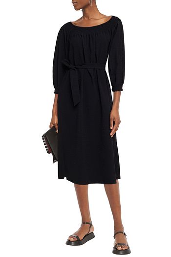 BAUM UND PFERDGARTEN Gathered belted seersucker midi dress