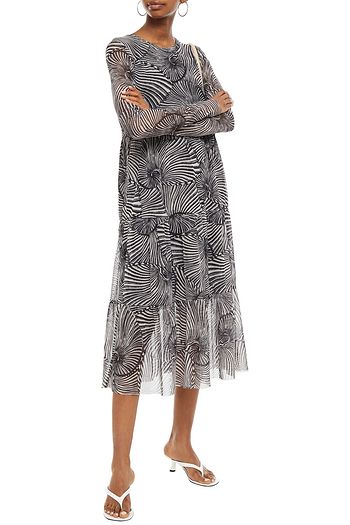 BAUM UND PFERDGARTEN Jocelina gathered printed stretch-mesh midi dress