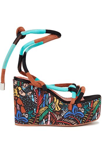 MISSONI Printed canvas and suede platform sandals