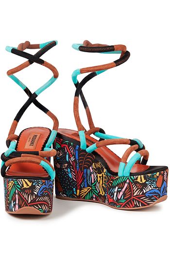 MISSONI Printed canvas and suede platform sandals