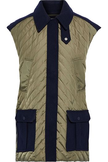GANNI Wool-blend twill-paneled quilted shell vest