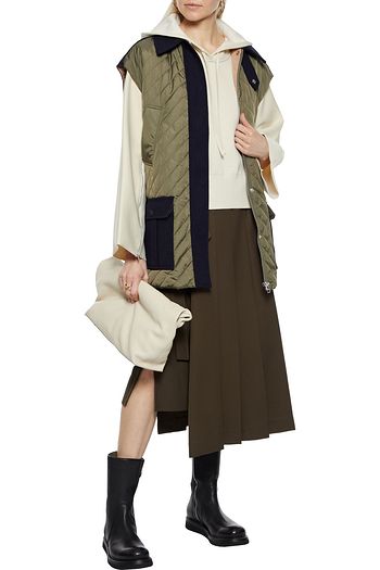 GANNI Wool-blend twill-paneled quilted shell vest