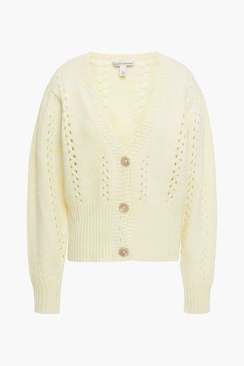 AUTUMN CASHMERE Open knit-trimmed mélange cashmere cardigan