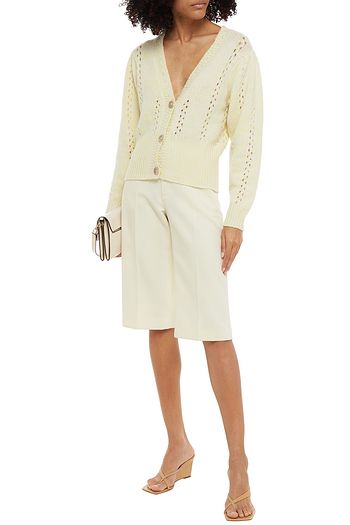 AUTUMN CASHMERE Open knit-trimmed mélange cashmere cardigan