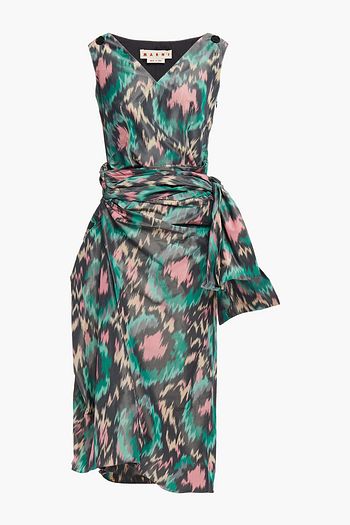 MARNI Gerafftes Midikleid aus einer Baumwollmischung mit Print und Schleife
