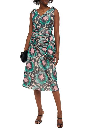 MARNI Gerafftes Midikleid aus einer Baumwollmischung mit Print und Schleife