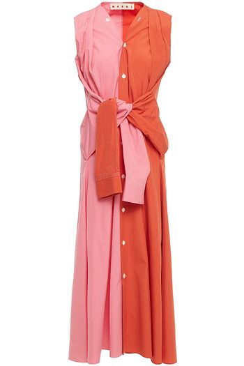 MARNI Tie-front two-tone cotton-poplin midi dress