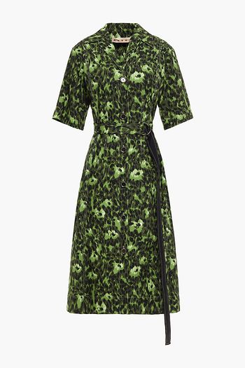 MARNI Belted printed stretch-cotton poplin midi shirt dress