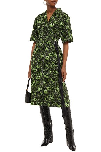 MARNI Belted printed stretch-cotton poplin midi shirt dress