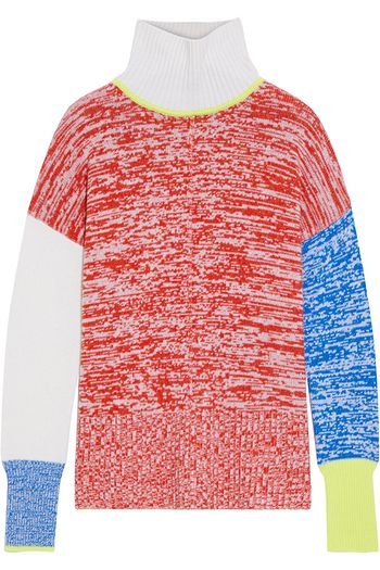 AUTUMN CASHMERE Color-block marled cashmere turtleneck sweater