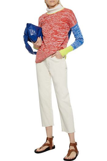 AUTUMN CASHMERE Color-block marled cashmere turtleneck sweater