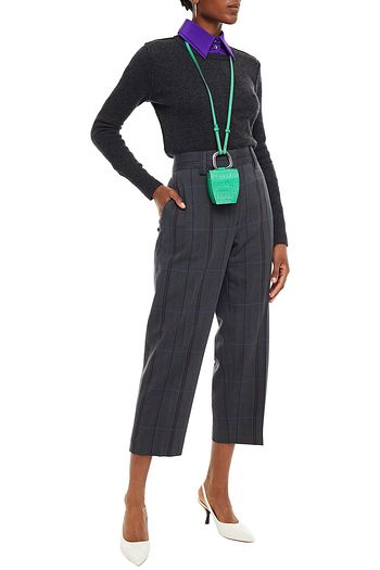 ACNE STUDIOS Cropped herringbone wool and cotton-blend twill wide-leg pants