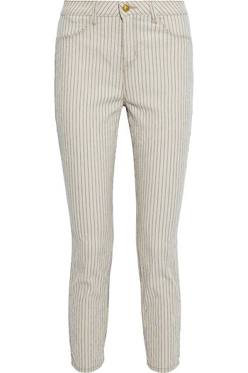 L'AGENCE ストライプしわ加工コットン混 スキニー パンツ