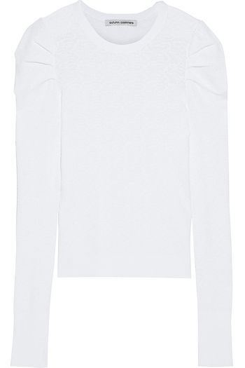 AUTUMN CASHMERE Gathered pointelle-knit sweater