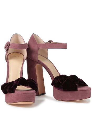 ALEXANDRE BIRMAN Quinn velvet-trimmed knotted suede platform sandals