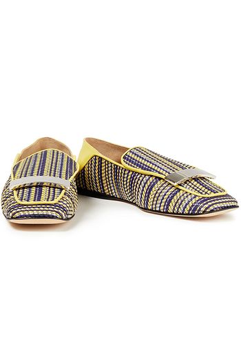 SERGIO ROSSI sr1 verzierte Loafers aus Webstoff und Leder in Metallic-Optik mit einklappbarer Fersenpartie