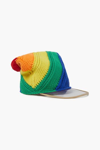 BURBERRY PVC-trimmed striped wool and cashmere-blend beanie