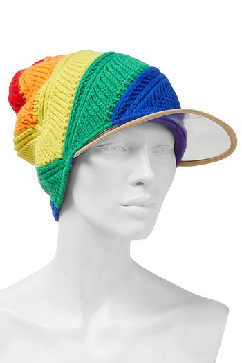 BURBERRY PVC-trimmed striped wool and cashmere-blend beanie