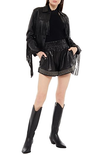 IRO Shorts aus Leder mit Ösenverzierung und Raffung