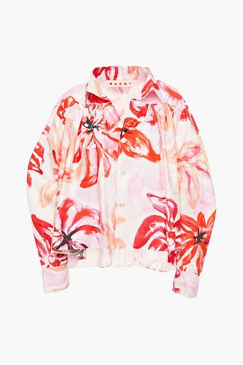 MARNI Gerafftes Hemd aus Popeline aus einer Baumwoll-Seidenmischung mit floralem Print