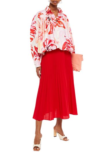 MARNI Gerafftes Hemd aus Popeline aus einer Baumwoll-Seidenmischung mit floralem Print