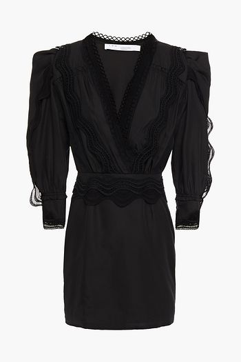 IRO Wrap-effect crochet-trimmed cotton and cupro-blend mini dress