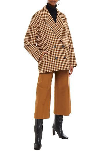 GESTUZ Double-breasted checked tweed blazer