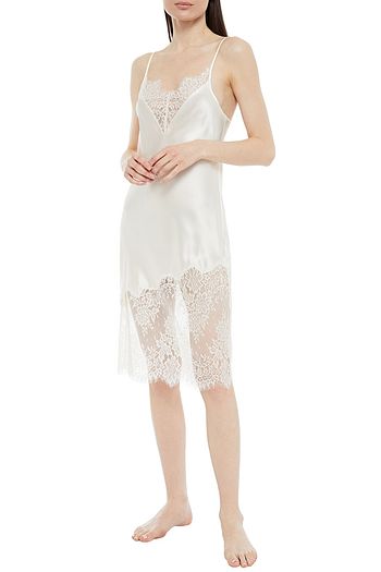 GINIA Chantilly lace-paneled silk-satin chemise