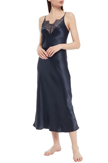 GINIA Lace-paneled silk-satin nightdress