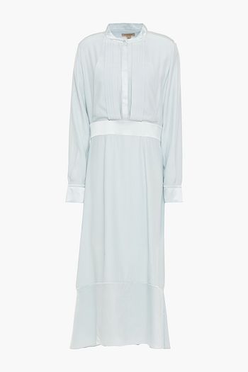 BURBERRY Satin-trimmed pleated silk crepe de chine midi dress