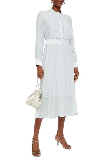 BURBERRY Satin-trimmed pleated silk crepe de chine midi dress