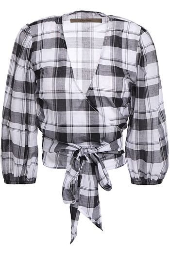 ENZA COSTA Checked cotton-mousseline wrap top