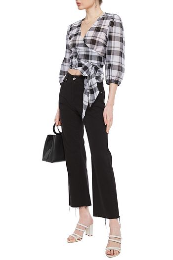 ENZA COSTA Checked cotton-mousseline wrap top