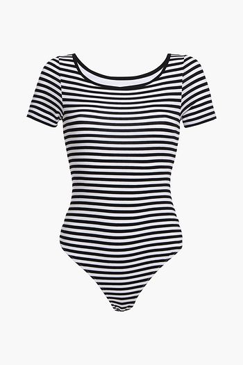 ENZA COSTA Striped stretch-Tencel jersey bodysuit