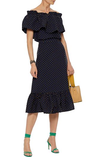 BAUM UND PFERDGARTEN Shakira ruffled fil coupé cotton-poplin midi wrap skirt
