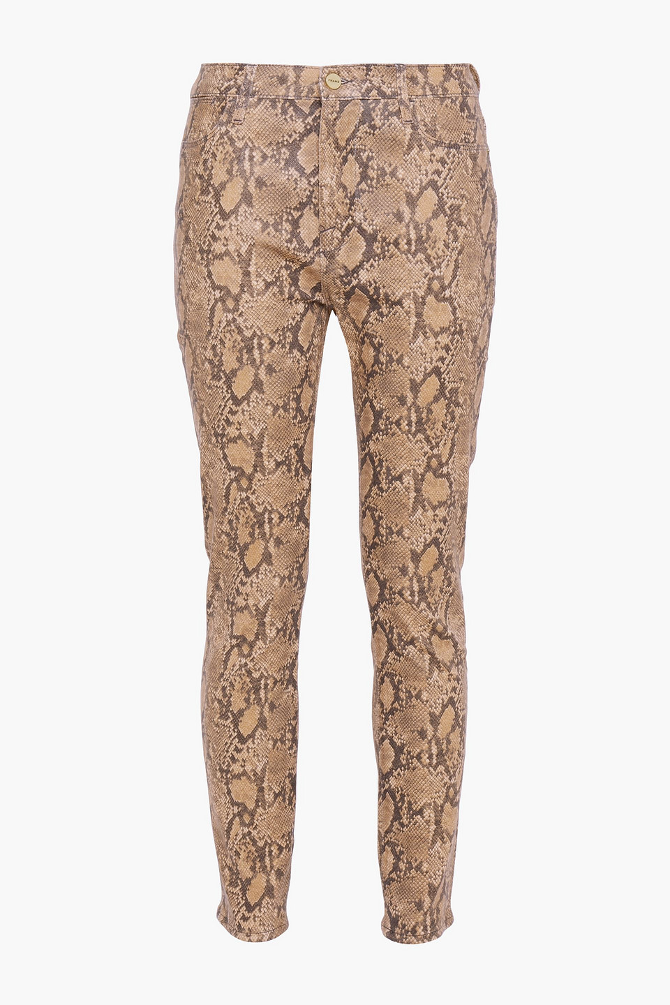 Frame Woman Le High Skinny Crop Coated Snake-print High-rise Skinny Jeans Animal Print Size 27