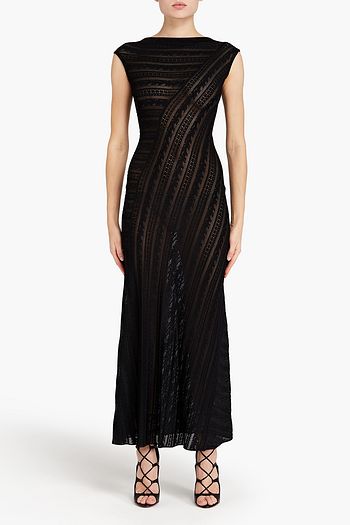 ALAÏA Pointelle-trimmed crochet-knit maxi dress