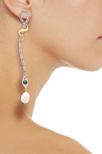 CHLOÉ Gold and silver-tone, crystal and pearl earrings