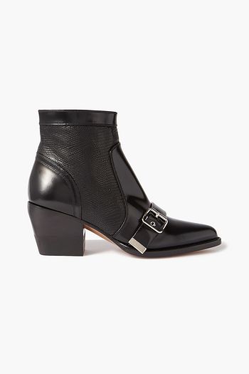 CHLOÉ Rylee buckled lizard-effect and glossed-leather ankle boots