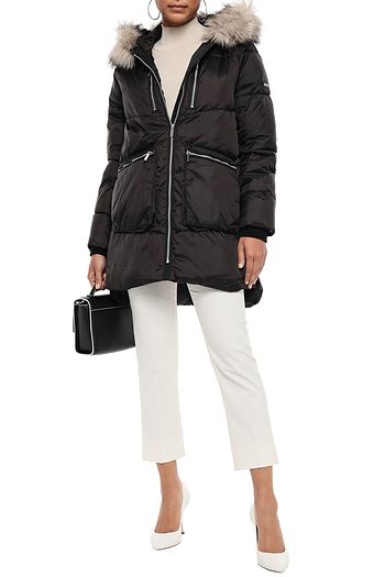 DKNY Faux fur-trimmed quilted shell hooded coat