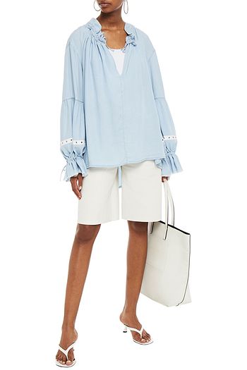 MARQUES' ALMEIDA Oversized gathered Lyocell-chambray blouse