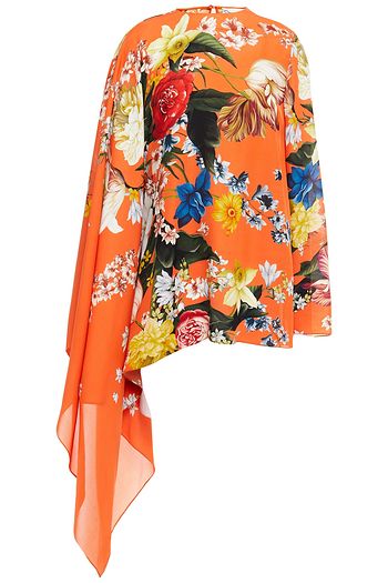 OSCAR DE LA RENTA Asymmetric draped floral-print silk blouse