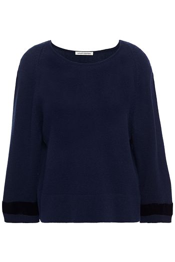 AUTUMN CASHMERE Velvet and lace-trimmed cashmere sweater
