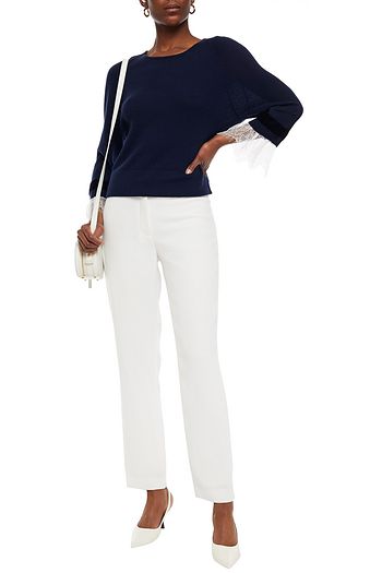 AUTUMN CASHMERE Velvet and lace-trimmed cashmere sweater