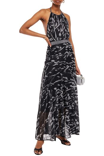 MISSONI Metallic jacquard-knit halterneck maxi dress