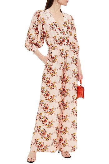 IRO Jumpsuit mit weitem Bein aus Crêpe de Chine mit floralem Print und Wickeleffekt