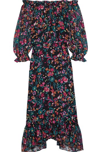 SALONI Grace off-the-shoulder embroidered tulle midi dress