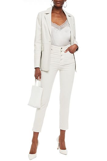 IRO Cropped cotton-blend velvet slim-leg pants